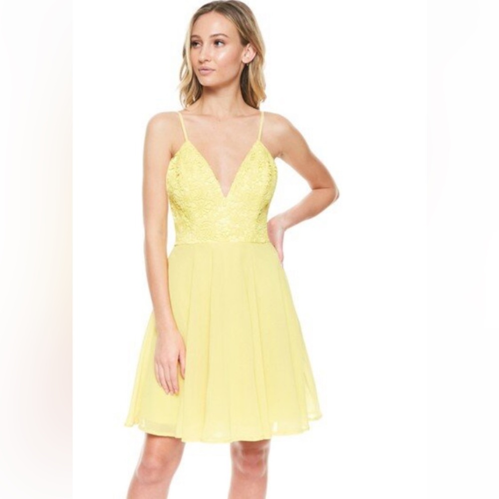 New Boutique Maniju Yellow Chiffon Lace Empire Summer Dress Size Medium